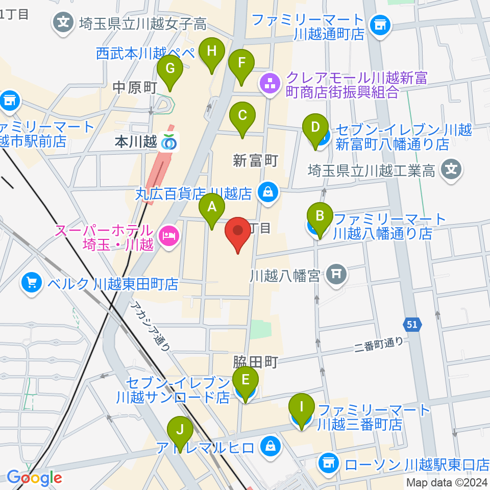 山野楽器 丸広川越店周辺のコンビニエンスストア一覧地図