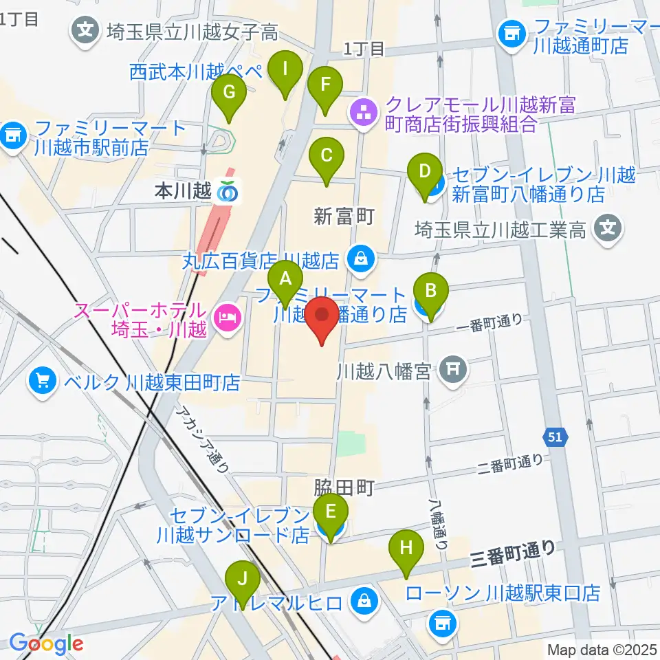 山野楽器 丸広川越店周辺のコンビニエンスストア一覧地図