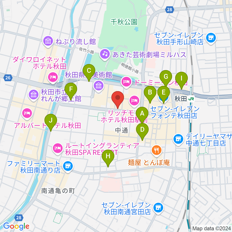 カワイ秋田ショップ周辺のコンビニエンスストア一覧地図