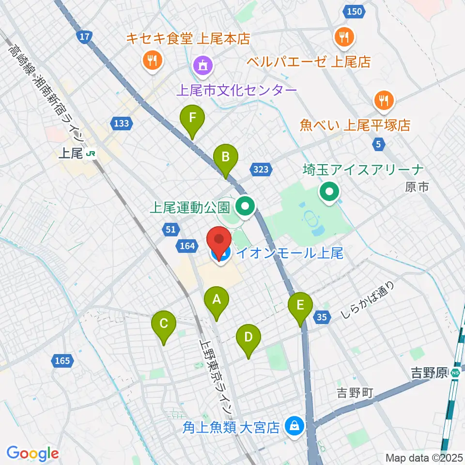 山野楽器イオンモール上尾店周辺のコンビニエンスストア一覧地図