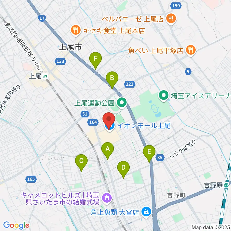 山野楽器イオンモール上尾店周辺のコンビニエンスストア一覧地図