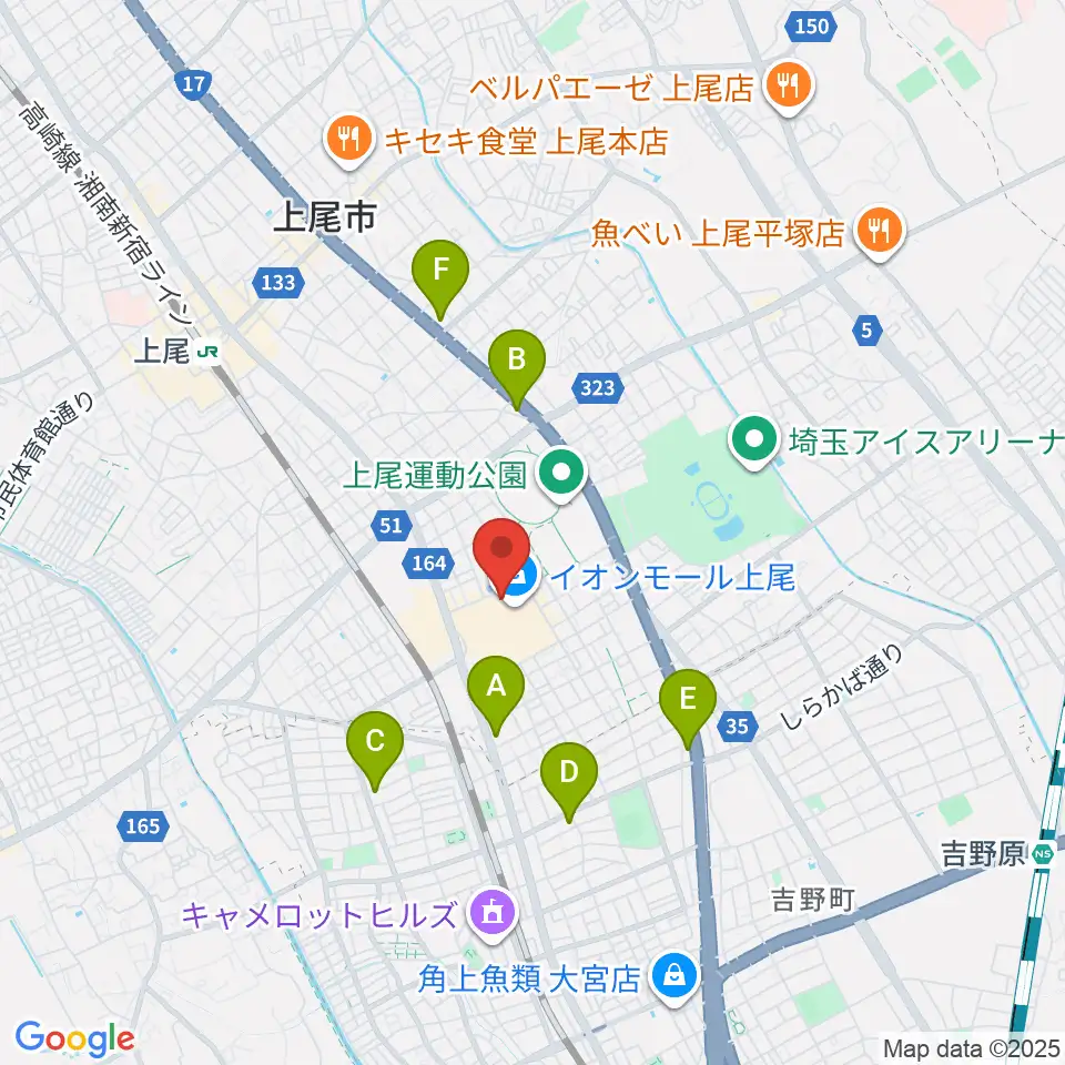 山野楽器イオンモール上尾店周辺のコンビニエンスストア一覧地図