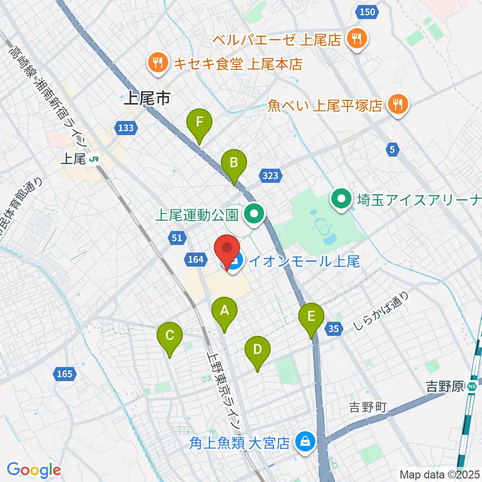 山野楽器イオンモール上尾店周辺のコンビニエンスストア一覧地図