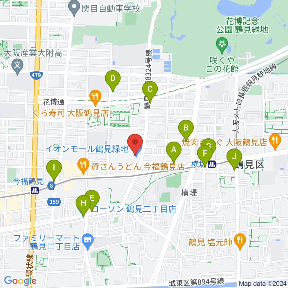 山野楽器 イオンモール鶴見緑地店周辺のコンビニエンスストア一覧地図