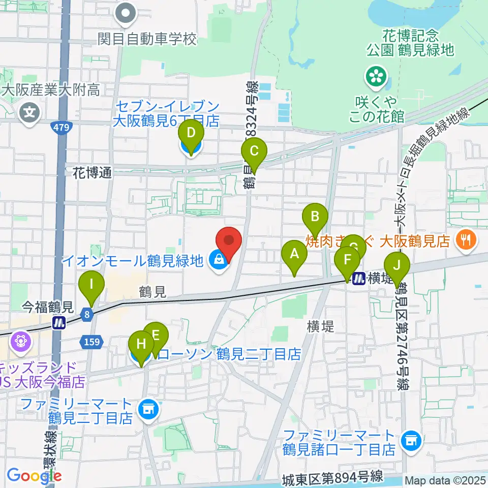 山野楽器 イオンモール鶴見緑地店周辺のコンビニエンスストア一覧地図