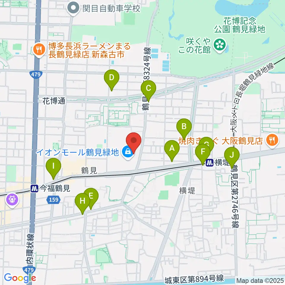 山野楽器 イオンモール鶴見緑地店周辺のコンビニエンスストア一覧地図