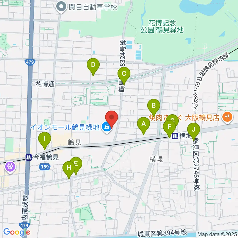山野楽器 イオンモール鶴見緑地店周辺のコンビニエンスストア一覧地図