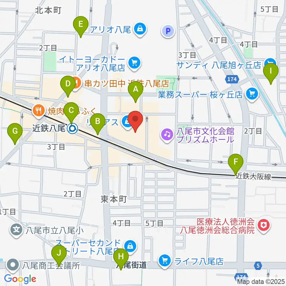 山野楽器 リノアス八尾店周辺のコンビニエンスストア一覧地図