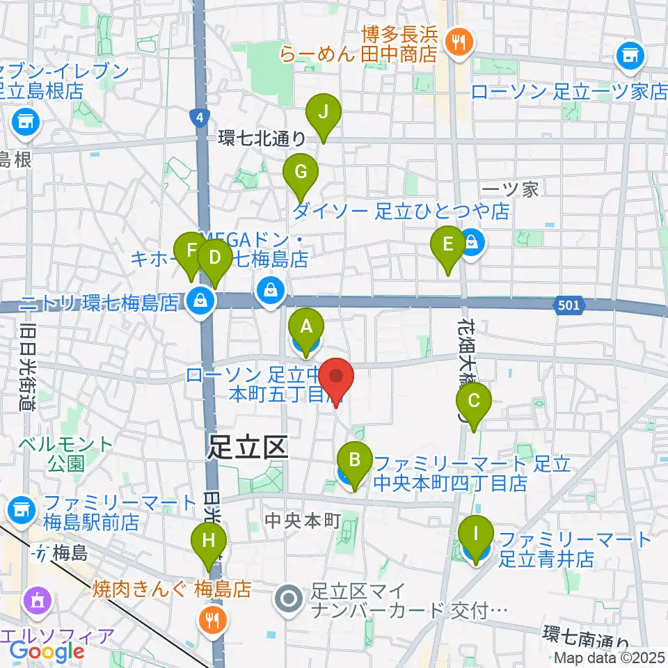 わたなべ音楽堂ベルネザール周辺のコンビニエンスストア一覧地図