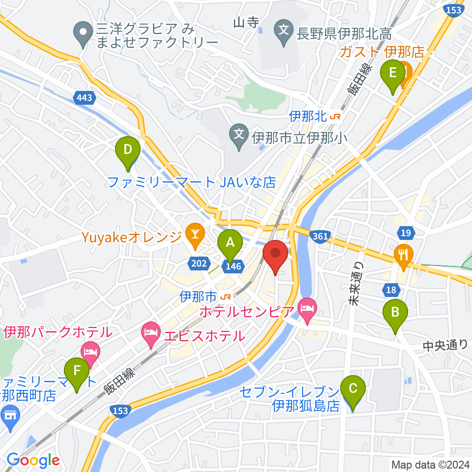 伊那楽器レンタルスタジオ周辺のコンビニエンスストア一覧地図