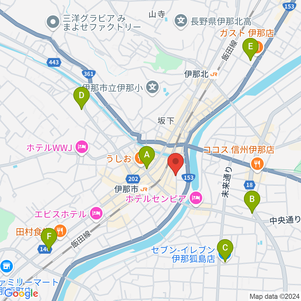 伊那楽器レンタルスタジオ周辺のコンビニエンスストア一覧地図