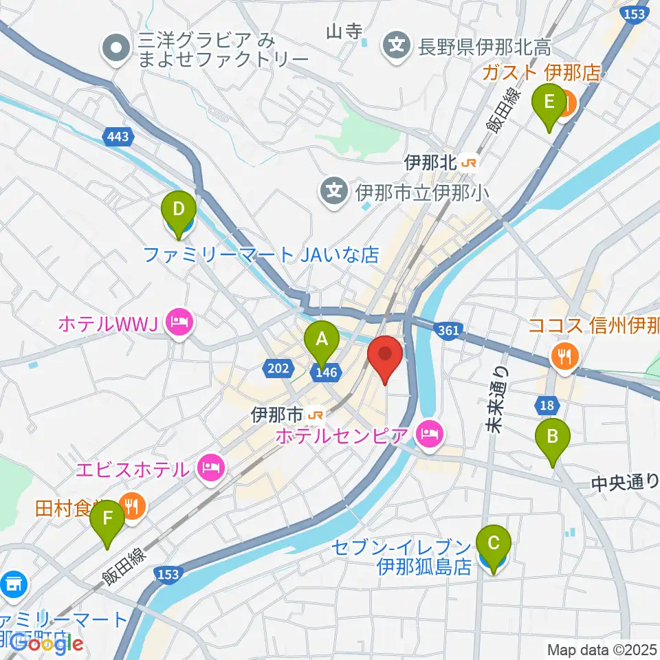伊那楽器レンタルスタジオ周辺のコンビニエンスストア一覧地図