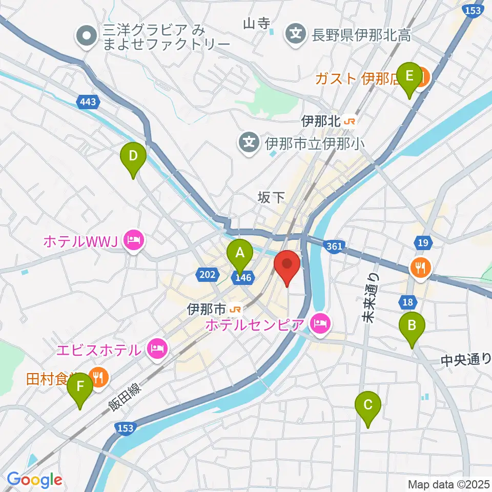 伊那楽器レンタルスタジオ周辺のコンビニエンスストア一覧地図