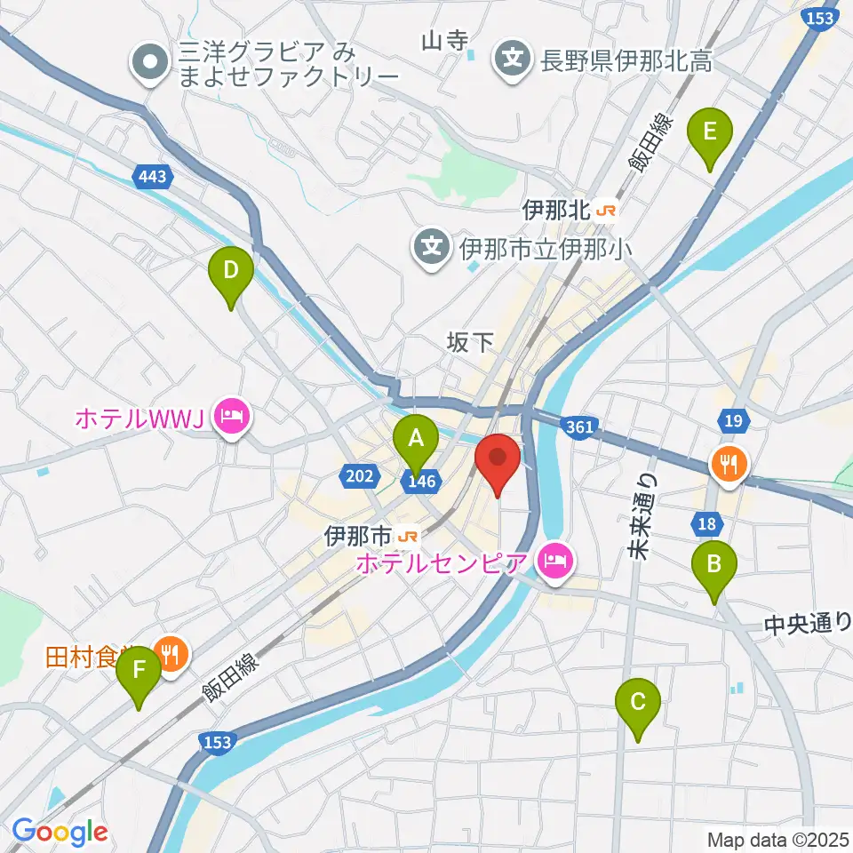伊那楽器レンタルスタジオ周辺のコンビニエンスストア一覧地図