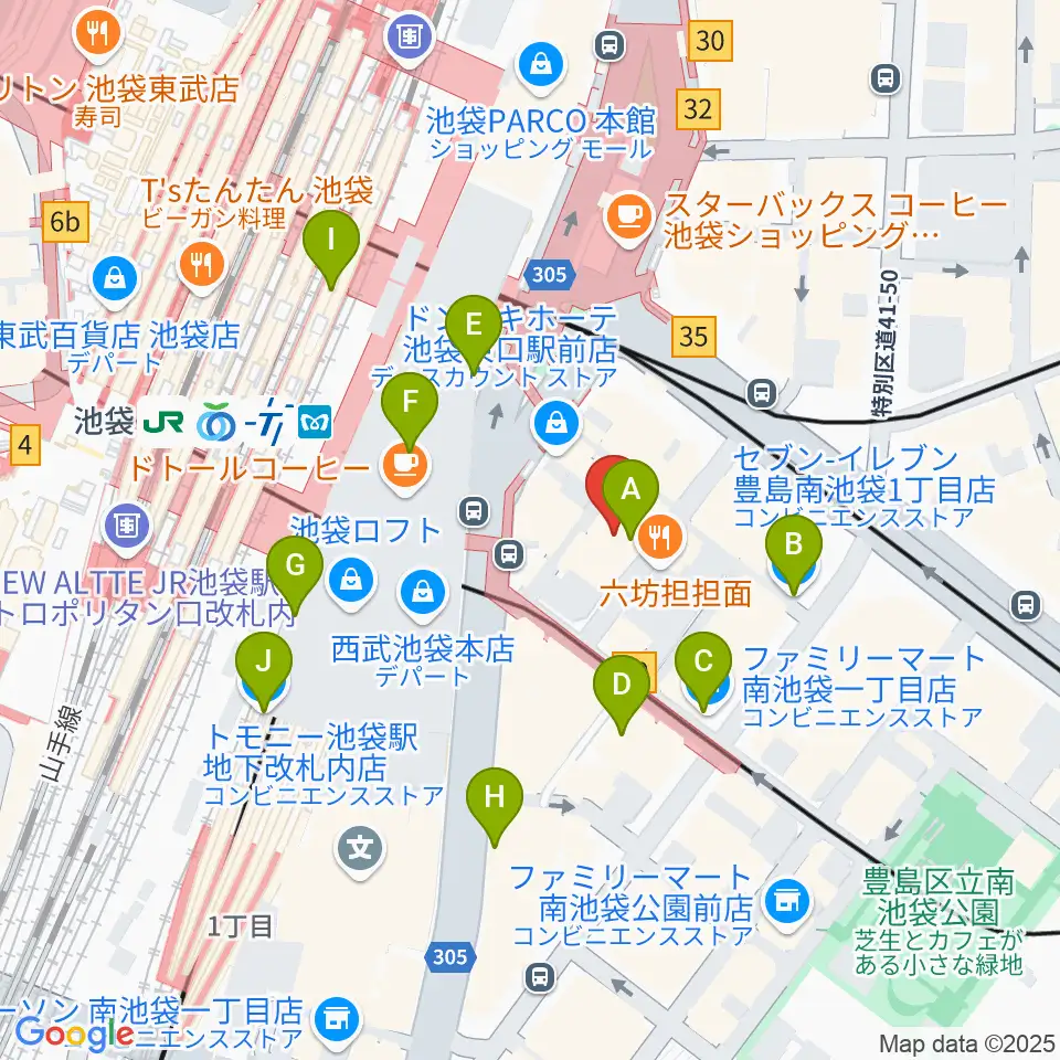 池袋EDGE周辺のコンビニエンスストア一覧地図