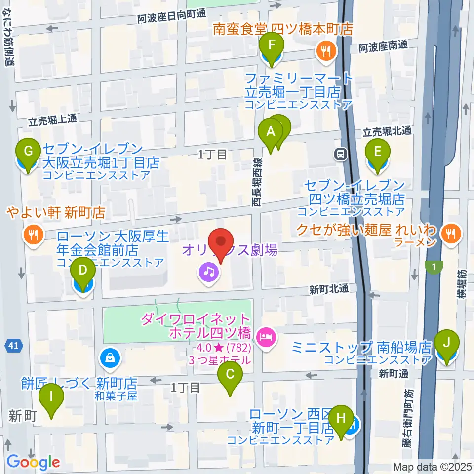 オリックス劇場周辺のコンビニエンスストア一覧地図