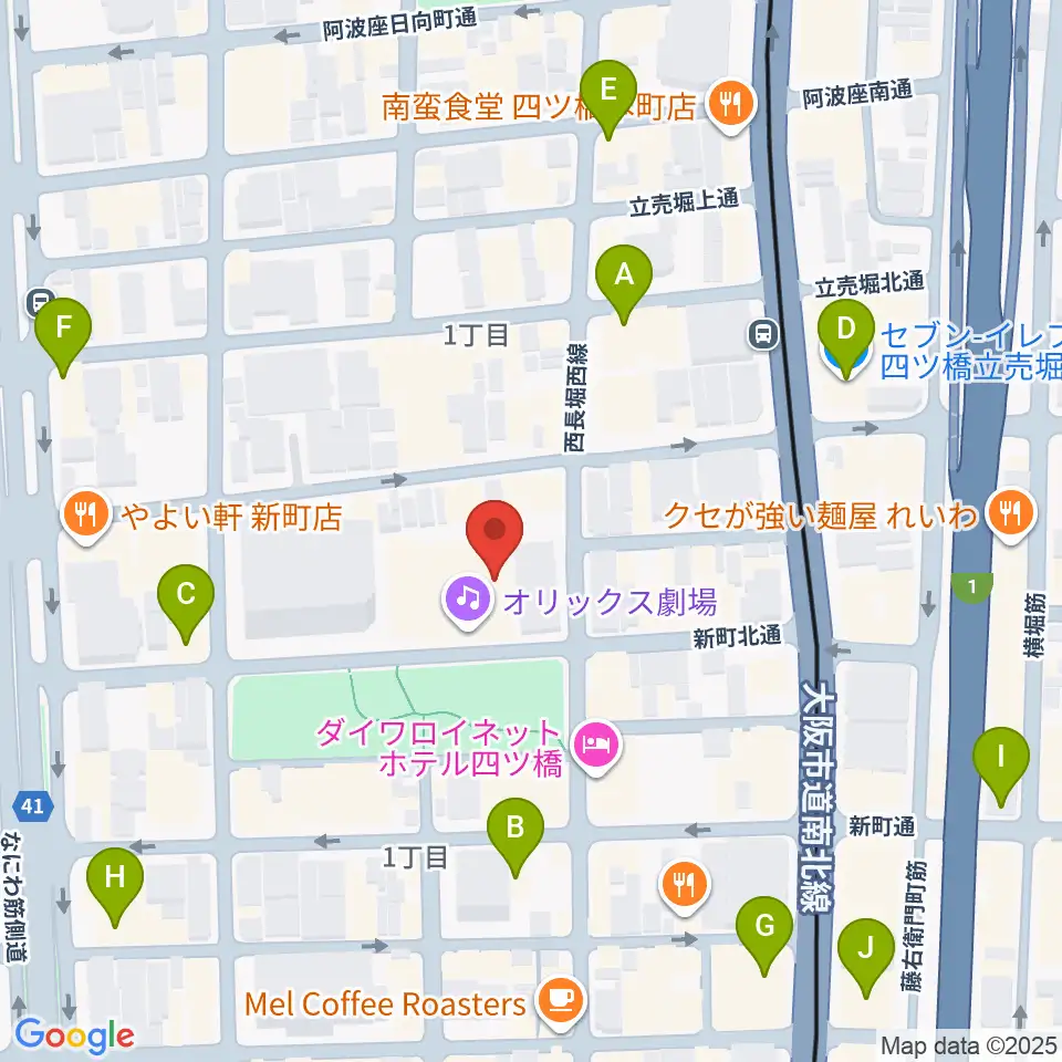 オリックス劇場周辺のコンビニエンスストア一覧地図