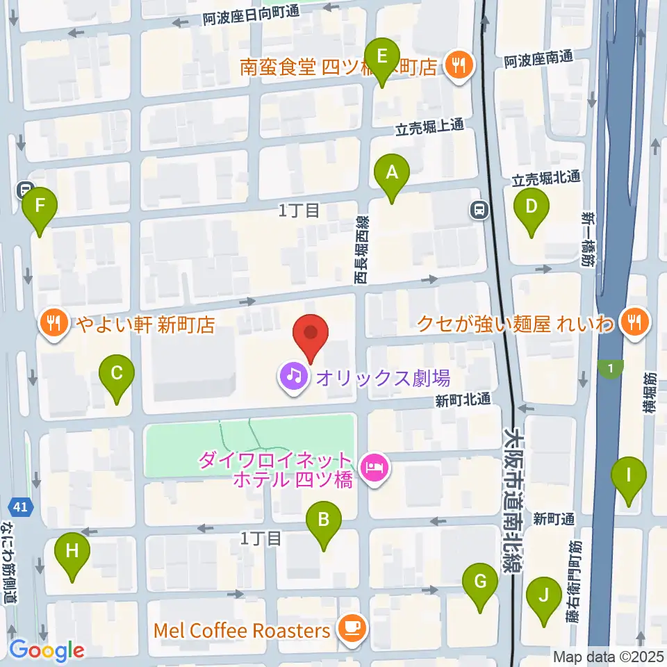 オリックス劇場周辺のコンビニエンスストア一覧地図