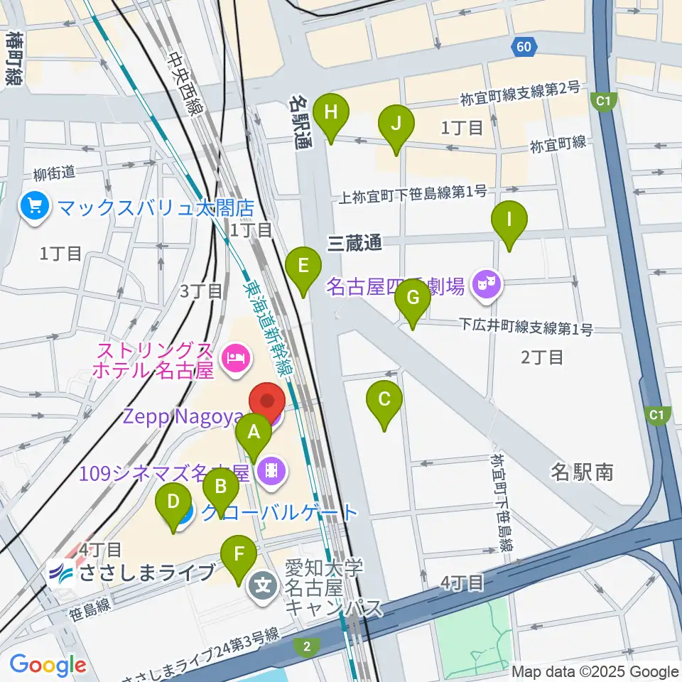 Zepp名古屋周辺のコンビニエンスストア一覧地図