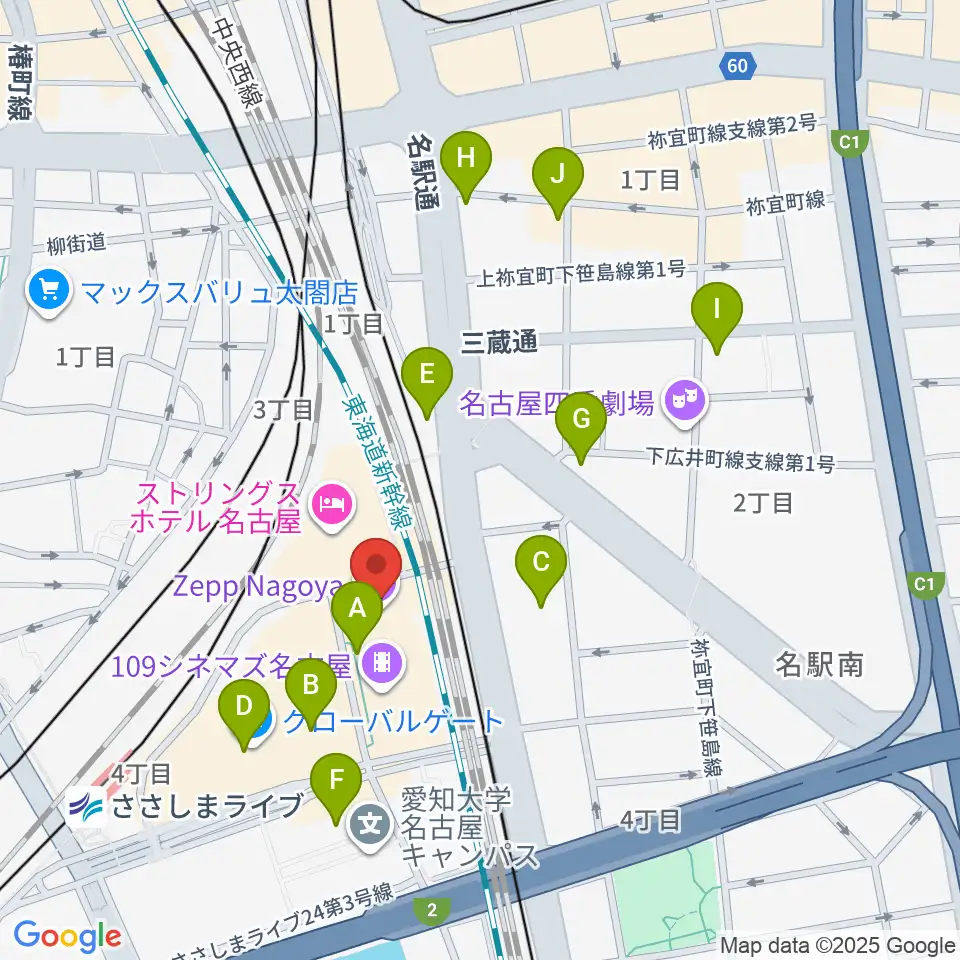 Zepp名古屋周辺のコンビニエンスストア一覧地図