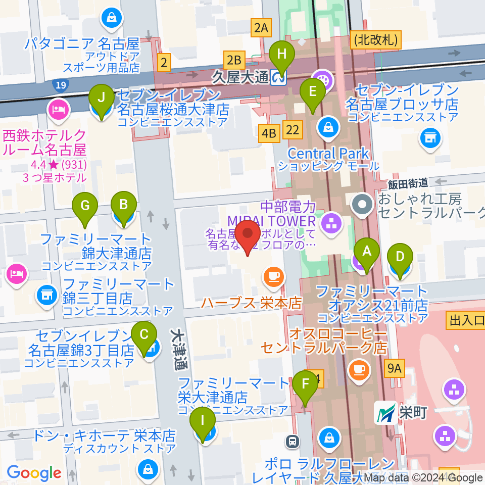 ロックス栄周辺のコンビニエンスストア一覧地図