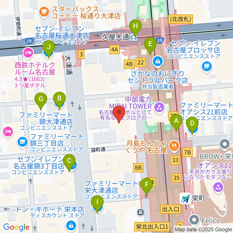 ロックス栄周辺のコンビニエンスストア一覧地図