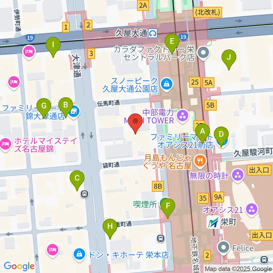 ロックス栄周辺のコンビニエンスストア一覧地図