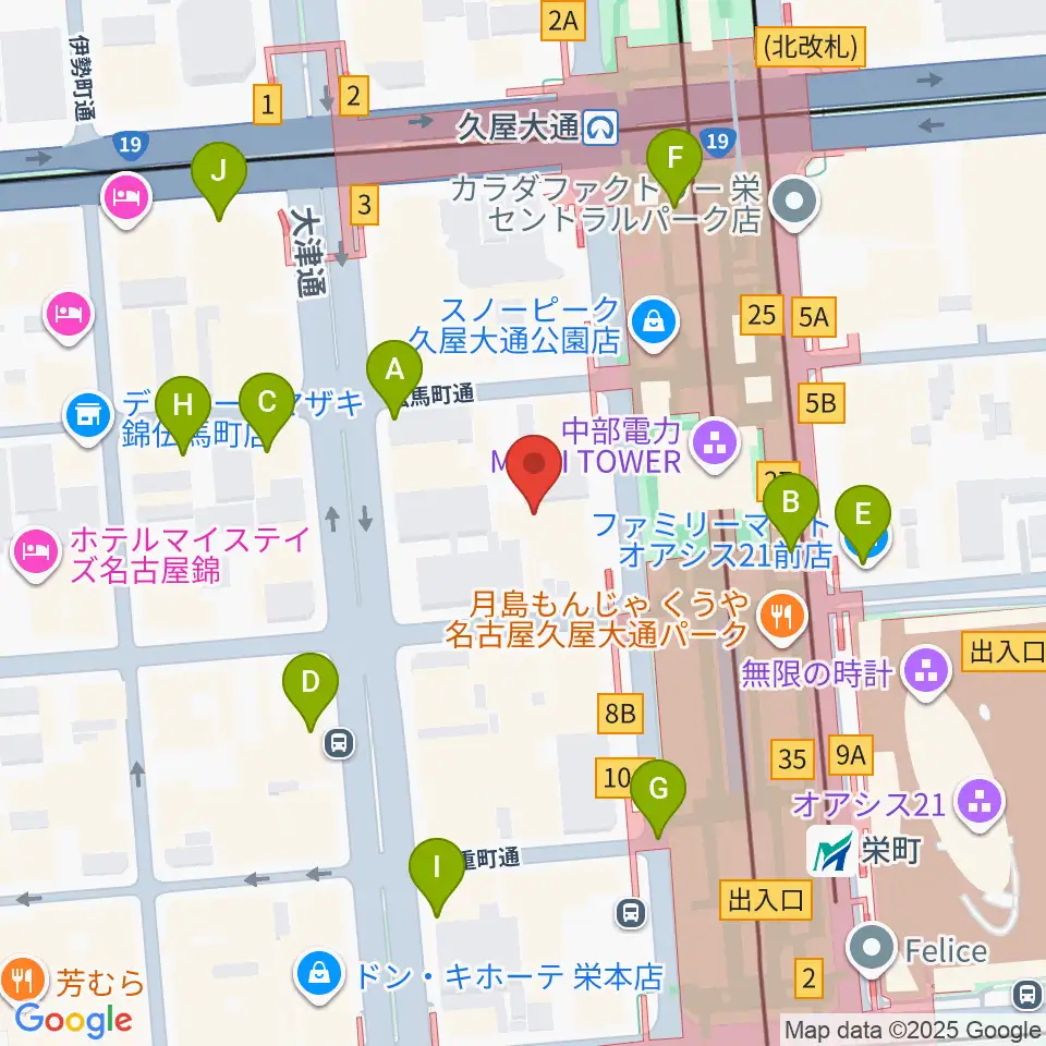 ロックス栄周辺のコンビニエンスストア一覧地図