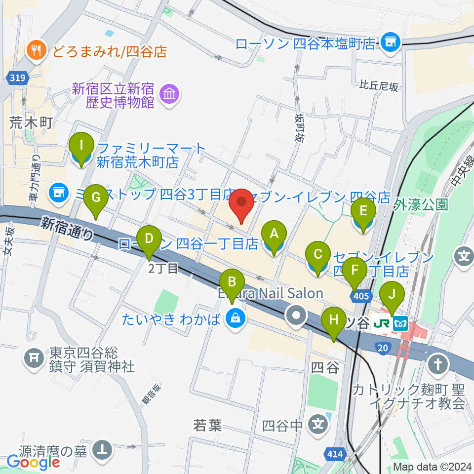 四ツ谷サウンドクリークドッポ周辺のコンビニエンスストア一覧地図