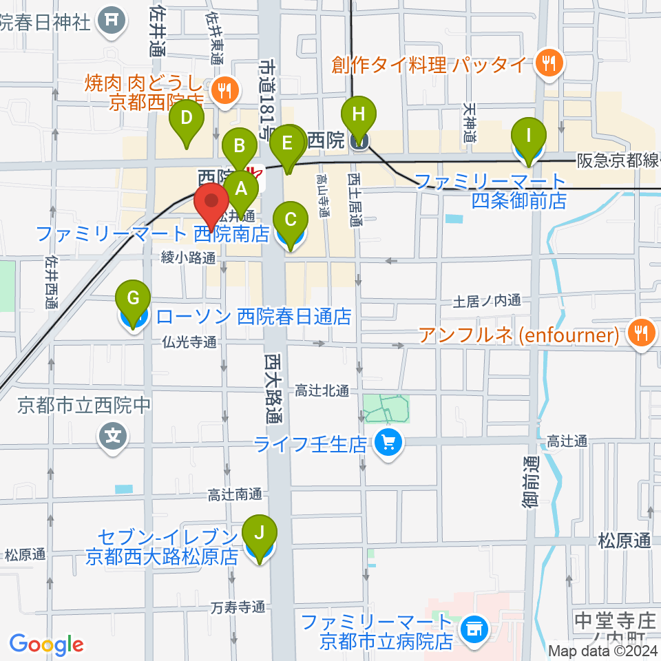 京都GATTACA周辺のコンビニエンスストア一覧地図