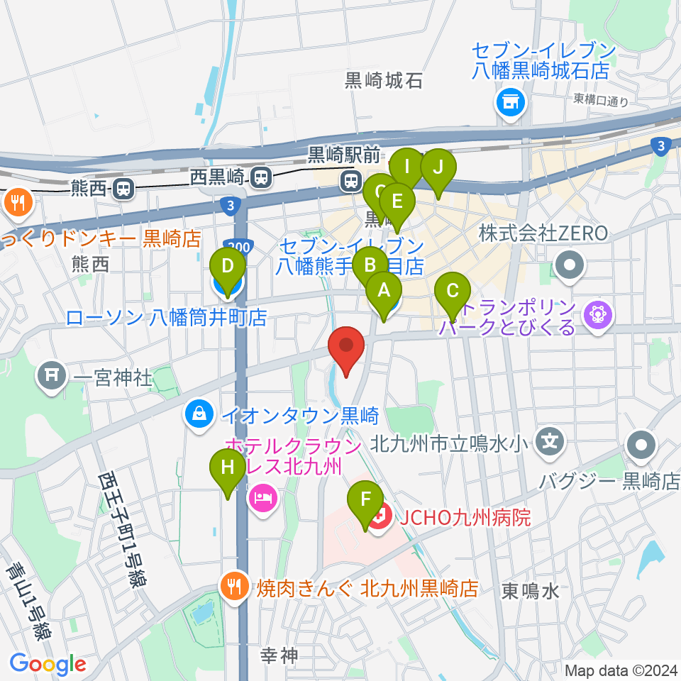 黒崎ひびしんホール周辺のコンビニエンスストア一覧地図