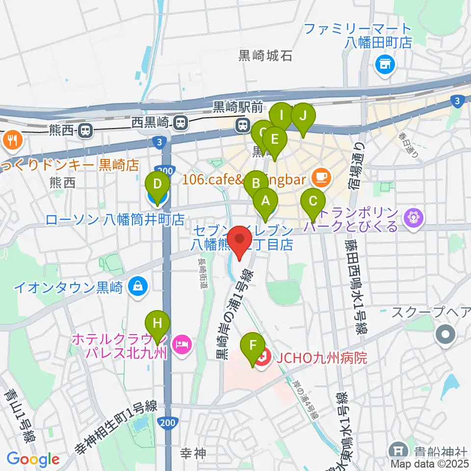 黒崎ひびしんホール周辺のコンビニエンスストア一覧地図