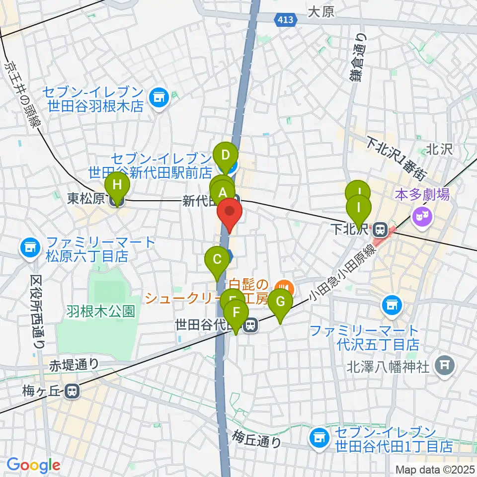 新代田クロッシング周辺のコンビニエンスストア一覧地図
