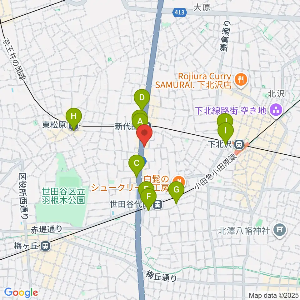 新代田クロッシング周辺のコンビニエンスストア一覧地図