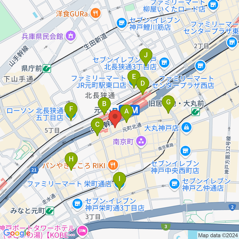 元町シアタージャジー周辺のコンビニエンスストア一覧地図