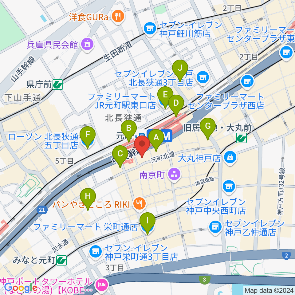 元町シアタージャジー周辺のコンビニエンスストア一覧地図