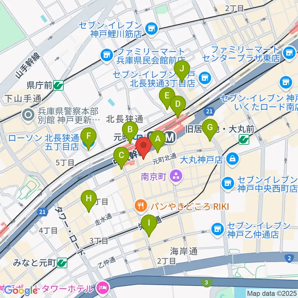 元町シアタージャジー周辺のコンビニエンスストア一覧地図