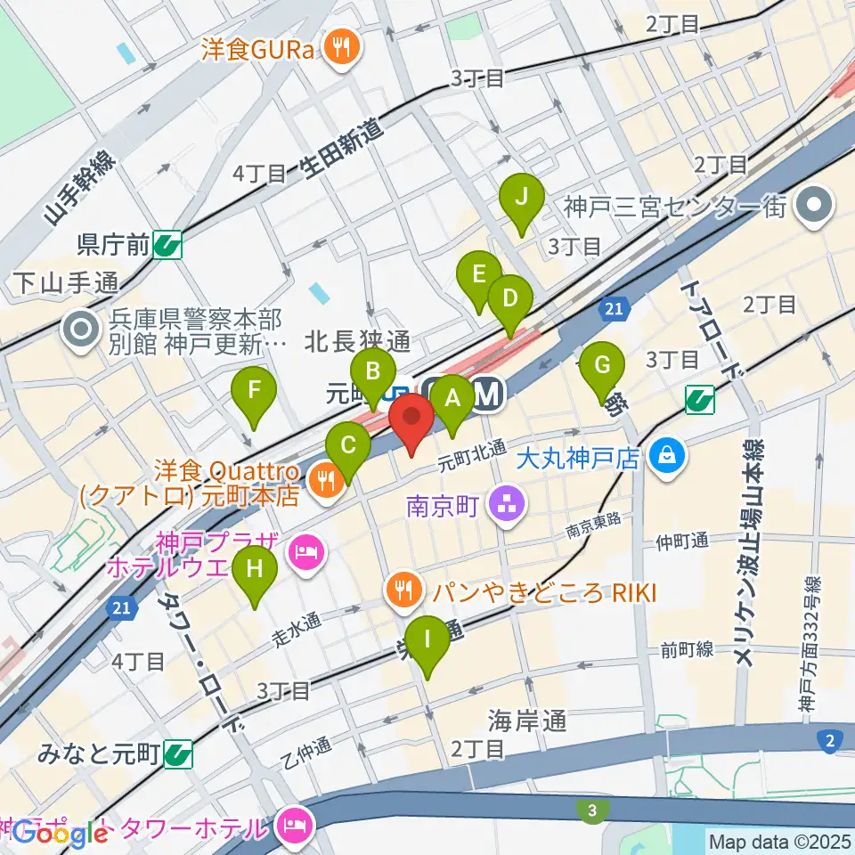 元町シアタージャジー周辺のコンビニエンスストア一覧地図