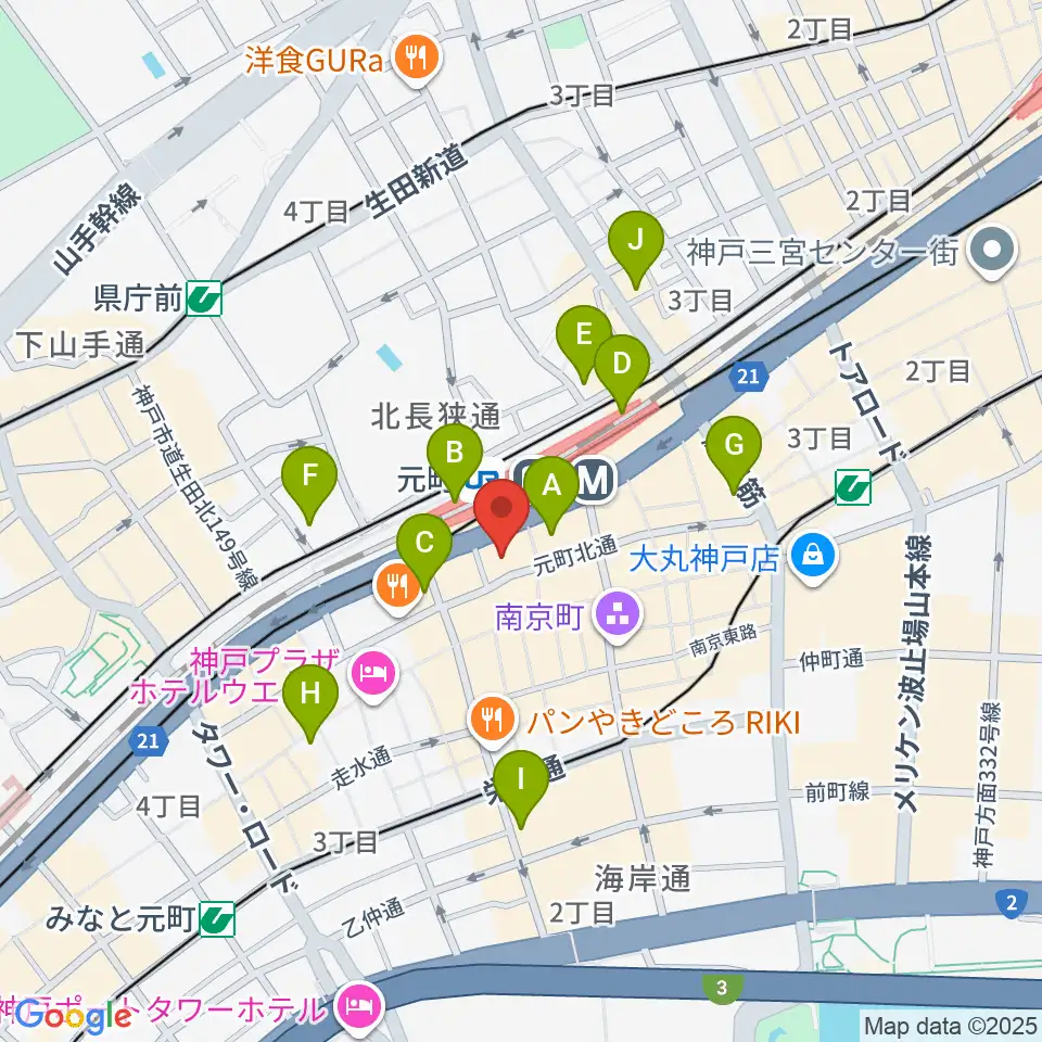 元町シアタージャジー周辺のコンビニエンスストア一覧地図