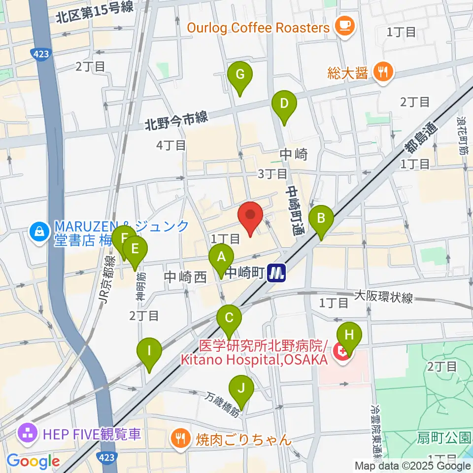 中崎町ホール周辺のコンビニエンスストア一覧地図