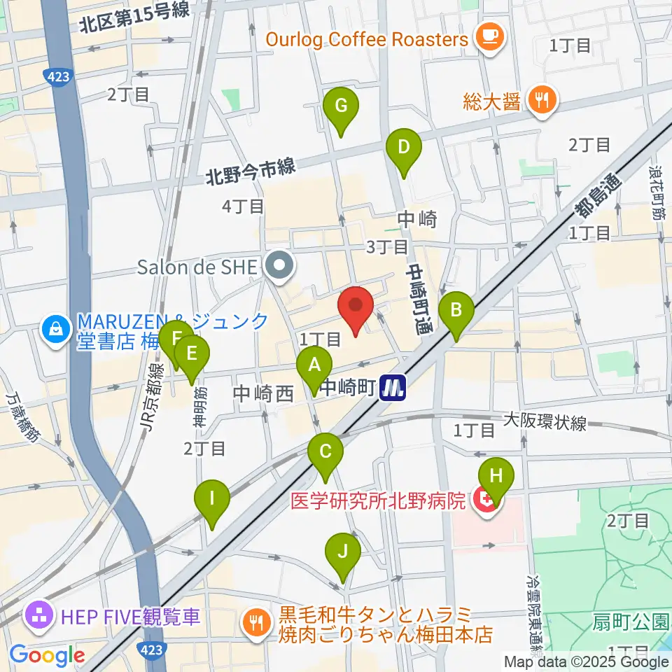 中崎町ホール周辺のコンビニエンスストア一覧地図