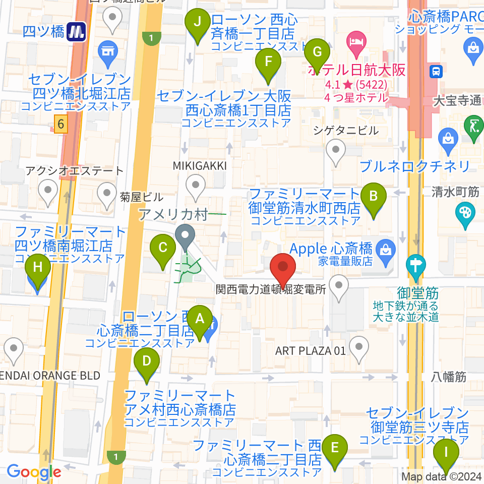 心斎橋パンゲア周辺のコンビニエンスストア一覧地図