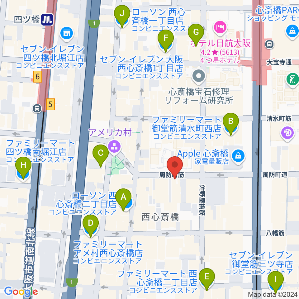 心斎橋パンゲア周辺のコンビニエンスストア一覧地図