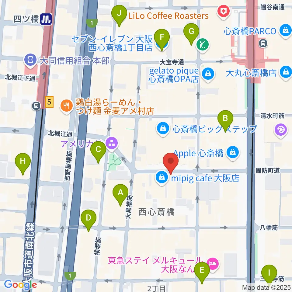 心斎橋パンゲア周辺のコンビニエンスストア一覧地図