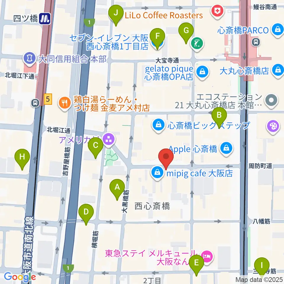 心斎橋パンゲア周辺のコンビニエンスストア一覧地図