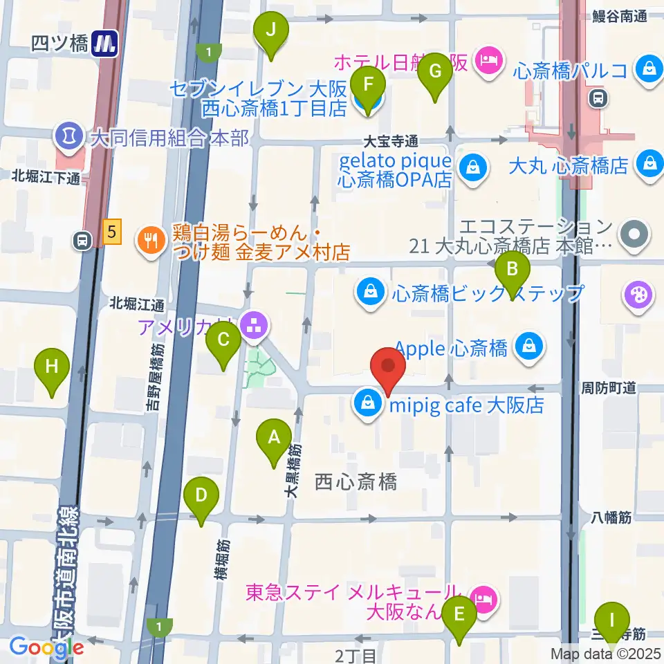 心斎橋パンゲア周辺のコンビニエンスストア一覧地図