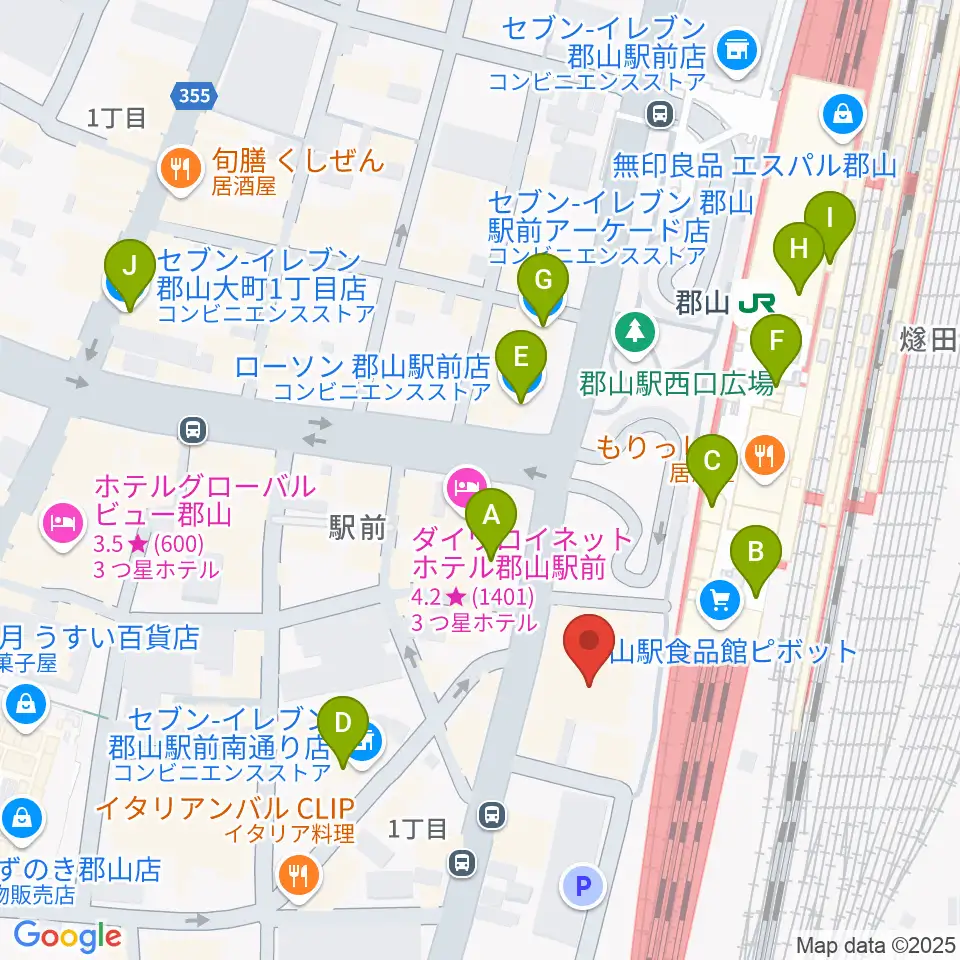 島村楽器 郡山アティ店周辺のコンビニエンスストア一覧地図