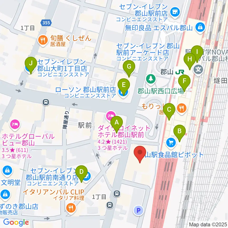 島村楽器 郡山アティ店周辺のコンビニエンスストア一覧地図
