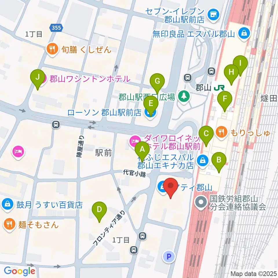 島村楽器 郡山アティ店周辺のコンビニエンスストア一覧地図