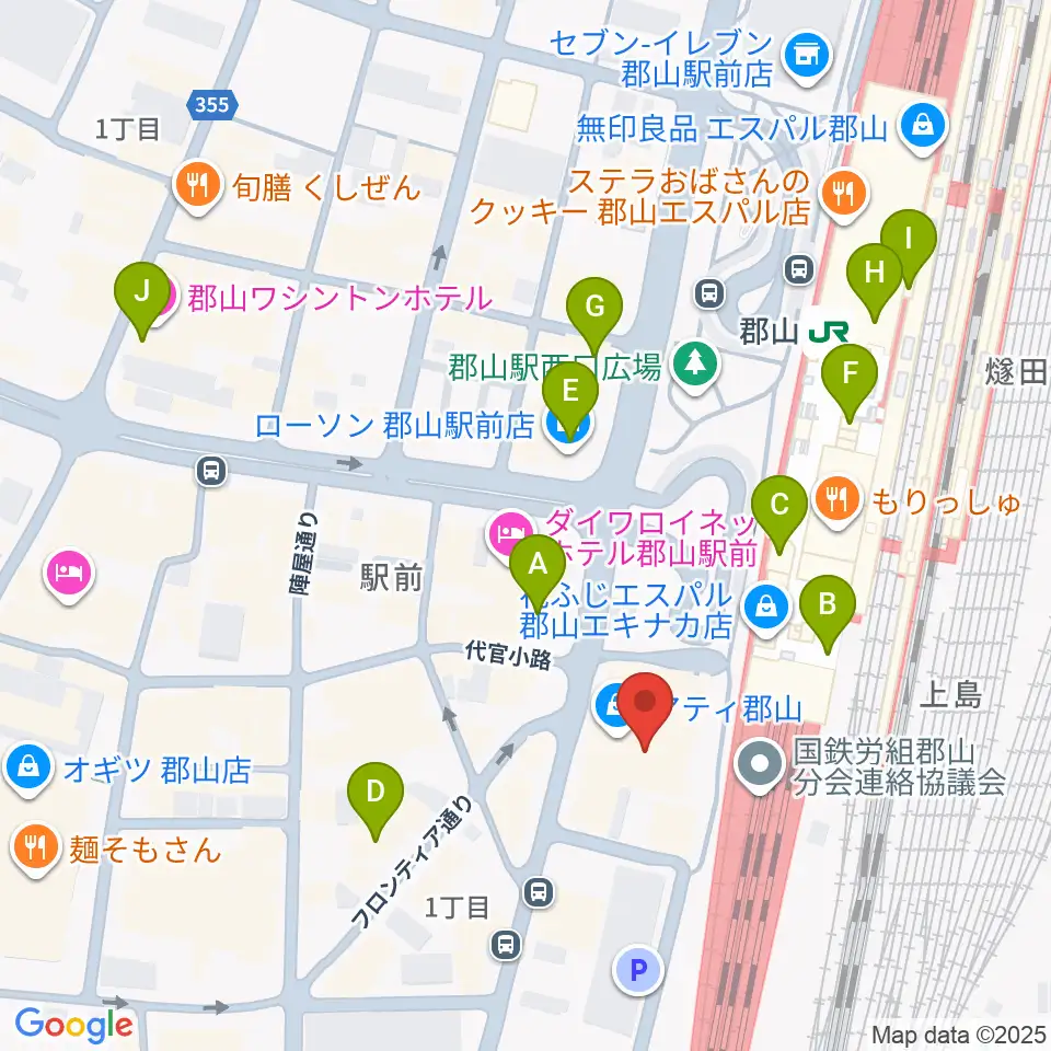 島村楽器 郡山アティ店周辺のコンビニエンスストア一覧地図